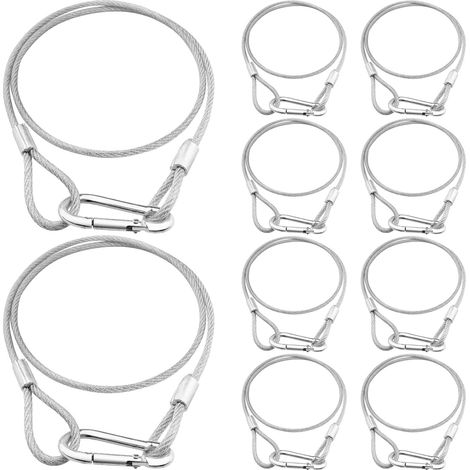 câbles de Sécurité 10 Pack, Czgor 81,3cm Safety Rope en acier Inoxydable avec Mousqueton de Verrouillage pour éclairage de Scène, Verrou de vélo, Capacité de Charge de 50 kg (1/5)