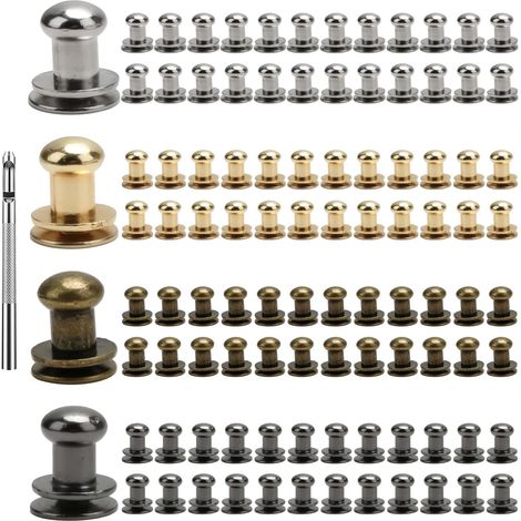 Rivets à Visser Cuir 6mm - 100 Pièces Alliage de Zinc - Tête Ronde avec Poinçon - Argent Or Noir Bronze - Sacs Portefeuilles Bricolage (1/5)