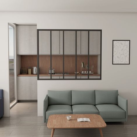 Verrière atelier fixe - Kit en aluminium noir mat - Dimensions : 153 x 108 cm - 5 carreaux de vitrage inclus