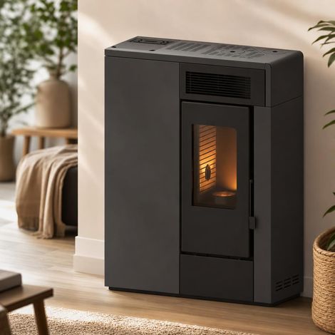Estufa de pellets canalizable de pasillo NERTHUS 14 kW Muspel distribución de calor a múltiples estancias, diseño compacto + Wi-Fi (1/5)