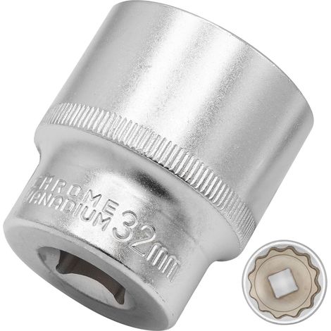 Douille 32 mm 1/2" douille 12 pans, CR-V, finition chromée mate (1/4)