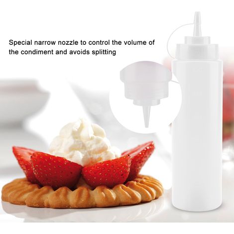 Distributeur de condiments en plastique 720ml, lot de 10, pour sauce huile crème vinaigre, blanc. (1/5)