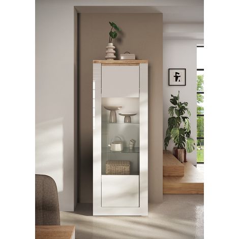 Vitrine contemporaine 71 cm blanc laqué brillant Isia (1/5)