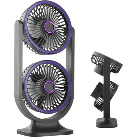 2 in 1 Ventilateur Bureau USB Ventilateur Portable Petit Ventilateur Silencieux de Table Ventilateur avec Batterie Rechargeable à 3 Vitesses(Gris)