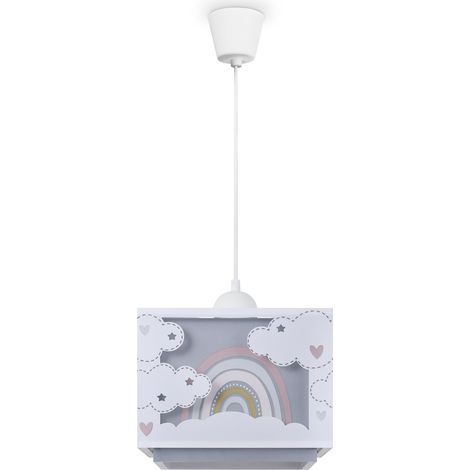 Paco Home Kinderzimmer Hängelampe Lampenschirm Stoff Regenbogen Stern Löwe Dino Mond Grau, Pendelleuchte - Typ 6