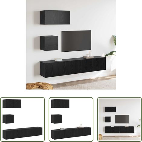 Wandregal - TV-Schrankset 3 pcs Schwarz Eichen-Optik Holzwerkstoff (1/5)