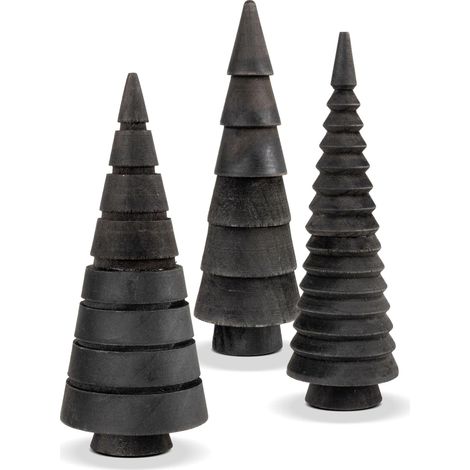 Holz Deko Tannenbäume 3er Set 15 cm zum Hinstellen - schwarz - Weihnachtbaum Figur aus Kiefer zur winterlichen Dekoration - Christbaum Deko Aufsteller Tischdeko Fensterdeko Winterdeko Weihnachtsdeko