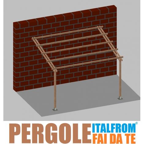Pergola da Giardino Addossata in Legno di Pino Impregnato - mt 3 X 4 x 2,5h - con Supporti a Tassellare (1/4)