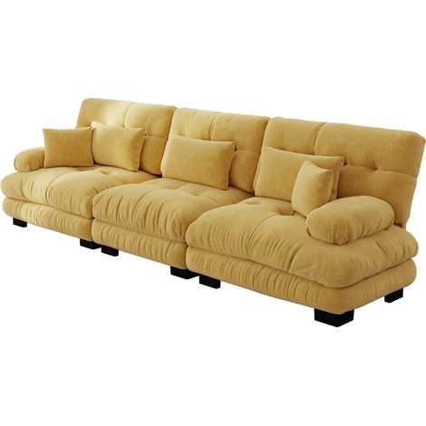 Canapé d'angle modulable 3 places en chenille vintage jaune pour salon, appartement ou bureau (1/5)