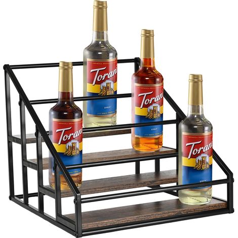 Étagère à sirop de café, présentoir à bouteilles d'alcool, étagère à épices, support à 4 niveaux pour 16 bouteilles de sirop, idéal pour un coin café, une petite cave à vin ou un rangement familial po (1/5)