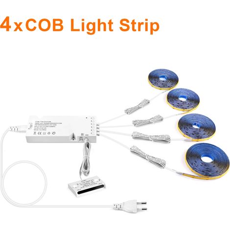 (4 bandes, lumière chaude, 5 m) Interrupteur à capteur d'ouverture de porte intelligent conforme aux normes européennes, bande lumineuse LED COB intégrée, adaptée aux vitrines. (1/5)