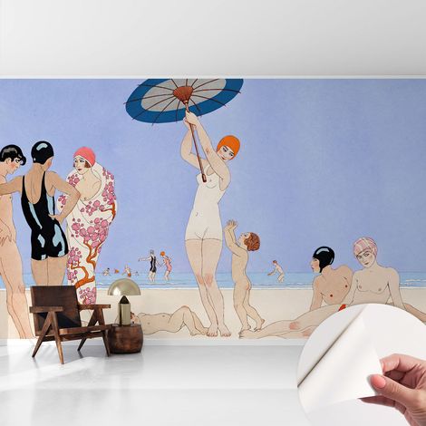 Papier peint adhésif décoratif pour salon chambre et cuisine Facile à poser avec colle Plage rétro 416x254 cm (1/5)