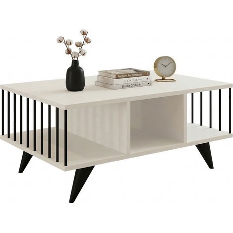 Couchtisch Dogliani, mit Füßen, 3 Fächer, rechteckig, 90x60x40h cm, Weiß
