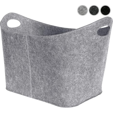 Panier À Bois - 1 Unité - Feutre Gris Clair - Poignées Renforcées - Rangement Cheminée Et Salon - XXL (1/5)
