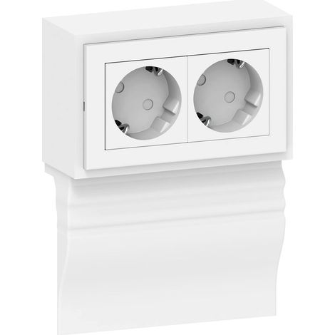 Bloc multiprise 2 prises pour plinthe « Profil Berlin » en PVC Blanc (1/4)