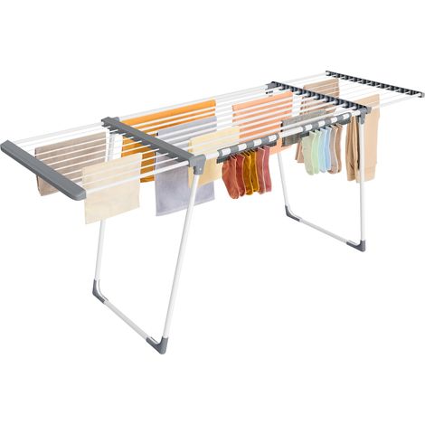 Étendoir à Linge, Séchoir sur Pied, Ailes Extensibles, 22 m de Longueur d’Étendage, avec Porte-Chaussettes, Pliable, Blanc Perle et Gris Tourterelle LLR522WK01 (1/5)