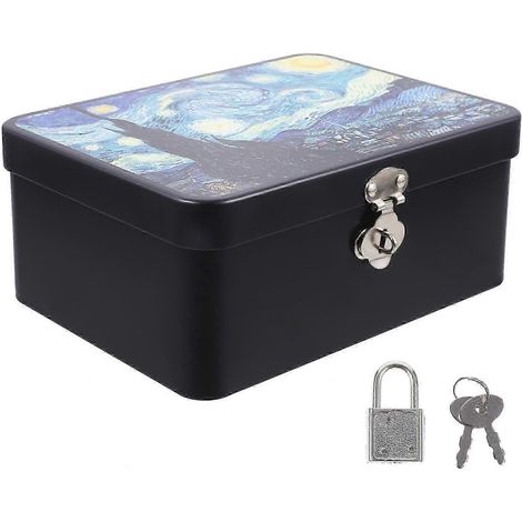 Boîte de rangement portable vintage en fer-blanc 2026 avec serrure et clés pour bijoux et bureau (1/5)