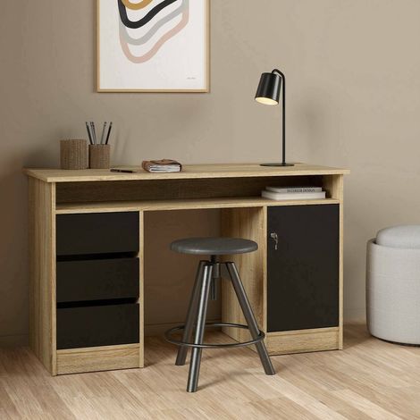 Dmora - Escritorio Shanshan, Escritorio multiusos, Mesa de oficina para PC, El plan de trabajo, 126x55 h76 cm, Roble y Negro (1/5)
