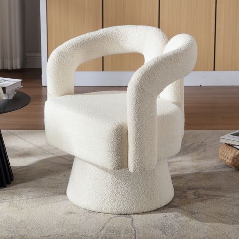 Poltrona girevole 360° in bouclé, 67 x 55 x 74 cm, beige HAVRYA (1/5)