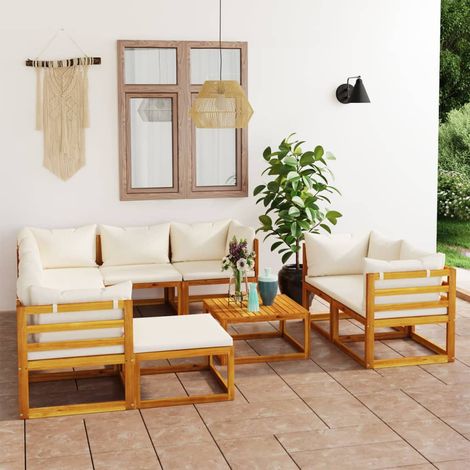 10-tlg. Garten-Lounge-Set mit Auflagen Creme Massivholz Akazie