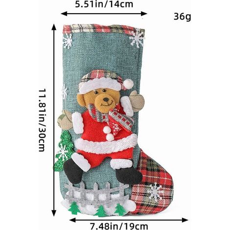 Chaussette De Noël - 30,5 X 19 Cm - Décoration De Cheminée Et Arbre De Noël - Motif Ours Et Personnages Festifs - 1 Pièce (1/2)
