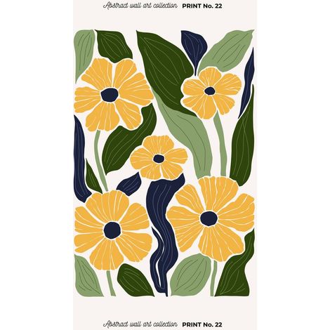 Tableau mural encadré print No. 22 fleurs stylisées 65x97 cm - Tableau Mural Décoratif - Image Encadrée Imprimée en HD - Impression 65x97 cm sur Fibres de Bois FSC - Finition Mate - Fabriqué en France (1/3)