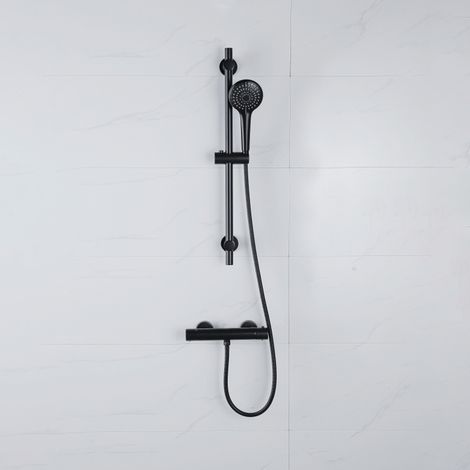 Adema Sparkle 2.0 Ensemble de douche - robinet thermostatique - barre de douche 70 cm - douchette ronde - flexible de douche métallique - noir mat (1/5)