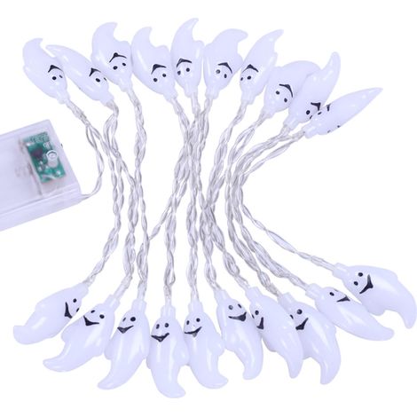 Guirlande Lumineuse Halloween - 3m 20LED Halloween Lumières de Fantôme Avec minuterie - Guirlande Lumineuse avec piles Décoration La Toussaint et Automne - Blanc Fantôme (1/5)