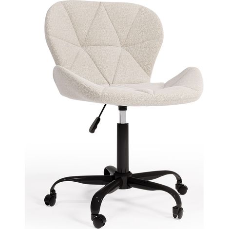 Office Chair with Wheels - Swivel Desk Chair - Upholstered in Bouclé Fabric - Black Wito Frame White
