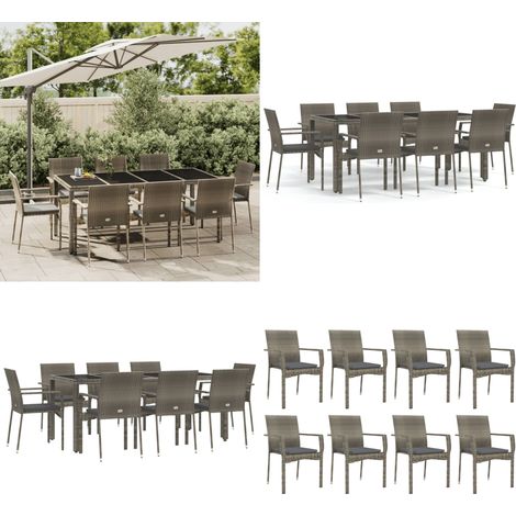 9-tlg. Garten-Essgruppe mit Kissen Grau Poly Rattan - Gartenessgruppe - Gartenmöbel (1/5)