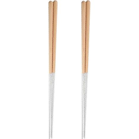 paires de baguettes de cuisine antidérapantes en acier inoxydable, baguettes pour nouilles-40.00X1.20X1.20CM-Khaki (1/4)