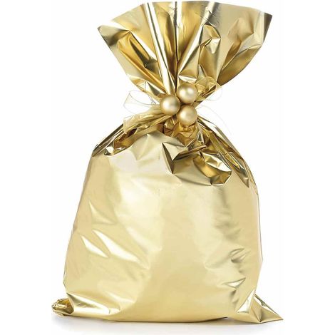 Busta a sacchetto regalo metallizzata oro opaco. Ideale per confezioni regalo, set da 50 pezzi, cm 30 x 50 H