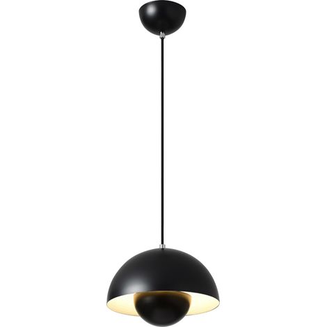 Modern Pendant Light, Metal Shade, 100 cm Adjustable Cable, 23 cm Diameter, Black, E27 Bulb (1/5)