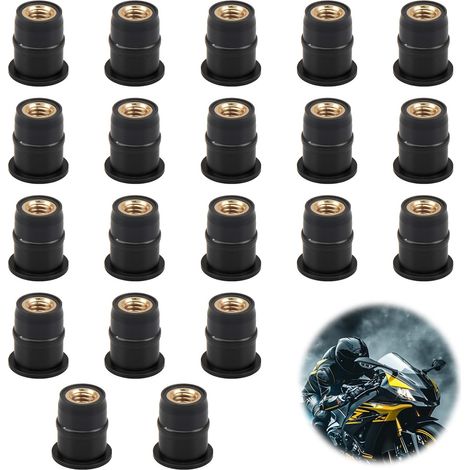 20 Stück M5-Wellmuttern, Motorrad-Windschutzscheiben-Wellmuttern, M5-Gummimuttern, Gummi- und Messing-Windschutzscheibenbolzen für Motorrad- und ATV-Karosserie-Windschutzscheiben (1/5)