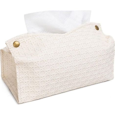 royaluxe - Étui à mouchoirs blanc, 201214cm, porte-serviettes hygiéniques en cuir, pour salon, chambre, coiffeuse, bureau ou chariot. (1/3)
