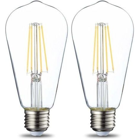 Set of 5 vintage LED lamps, Edison base, E27, ST64, 6 W, transparent filament, non-dimmable [energy class E] (1/4)