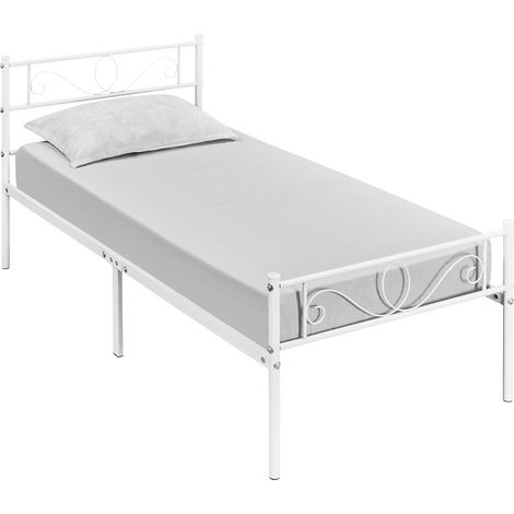 Yaheetech Letto in Ferro Battuto con Doghe Struttura Letto in Metallo Stile Rustico Moderno Bianco Singolo 90 x 190 cm (1/5)