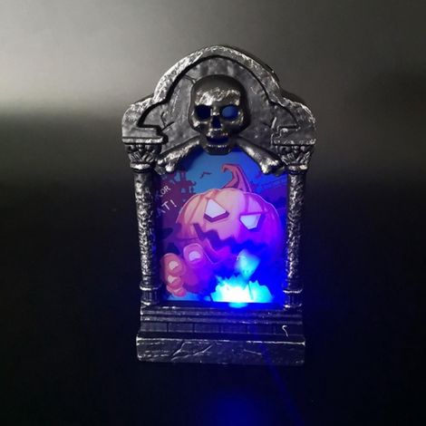 Luminaire Tombe LED - Décoration Halloween - Pour Intérieur Extérieur - Motif Tête De Mort Château Citrouille Fantôme Sorcière - 1 Pièce (1/5)