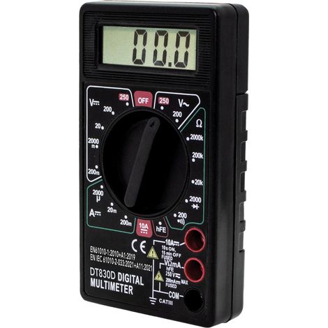 Tibelec – Multimètre digital compact 7 fonctions – Mesure tension 250V – Testeur d'intensité courant cat III – Piles et cordons fournis