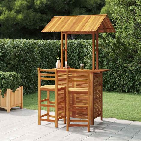 Ensemble Table de bar + 2 Chaises de bar de jardin - Table Haute avec 2 Tabourets Bois d'acacia solide BV305125 - BonneVie (1/5)