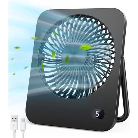 Ventilatore da tavolo silenzioso – Ventilatore USB senza batterie – 5 velocità del vento – Regolabile a 180° – Nero (1/5)