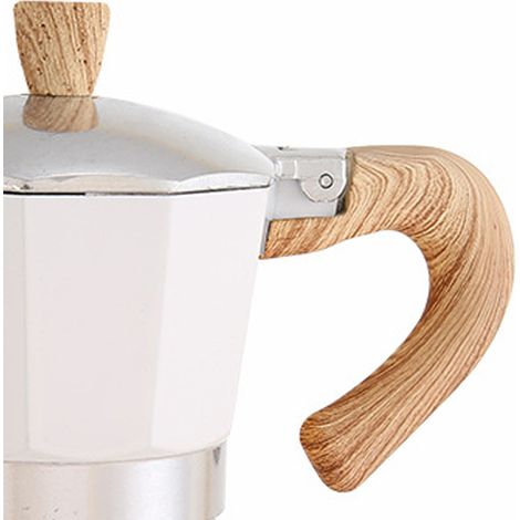 Cafetière Moka en aluminium avec poignée imitation bois, style moka, portable et idéale pour l'extérieur. Couleur beige, 150 ml. (1/4)