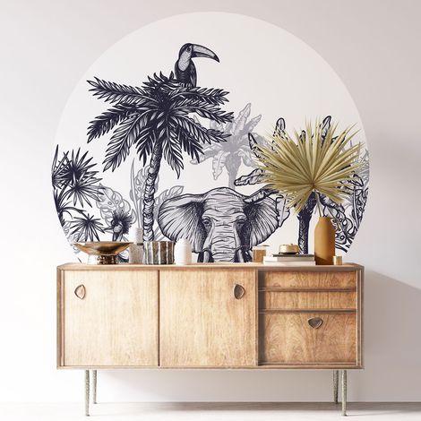 Sticker mural rond / cercle - Jungle Animaux - Diamètre 30 cm - Adhésif MAT (1/3)