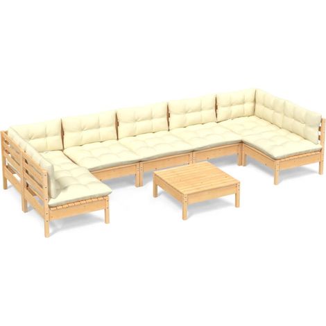8-tlg. Garten-Lounge-Set mit Creme Kissen Massivholz Kiefer vidaXL (1/5)