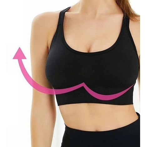 Soutien-gorge de sport pour femme, sans armatures, rembourré et amovible, idéal pour le yoga, la course à pied et le cyclisme (noir). (1/5)