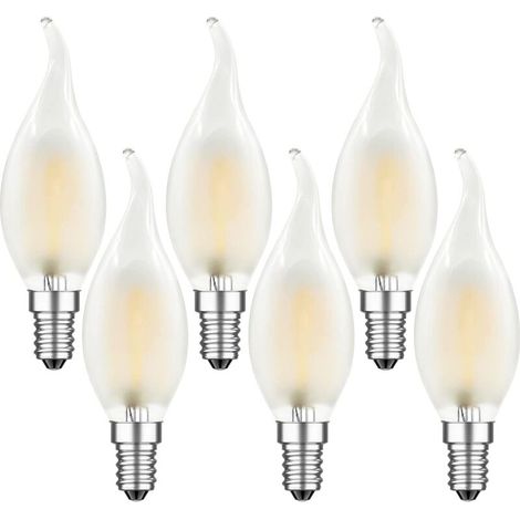 Pack of 6 E14 LED Filament Bulbs, 4W, Flame Shape, Warm White 2700K, Vintage Candle Shape, 4W Equivalent to 40W, 400lm, Dimmable, Matte [Class