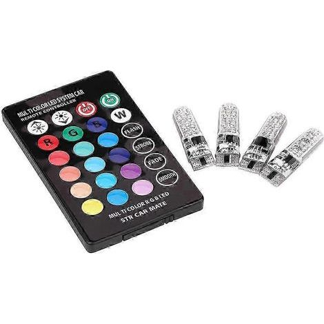 Lot de 4 ampoules LED multicolores T10 SMD 5050 RGB pour voiture avec télécommande E2U006 (1/5)