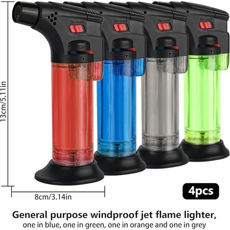 Lot de 4 briquets tempête réglables et résistants au vent, avec flamme à jet, rechargeables, gaz butane, mini briquets (gaz butane non inclus)