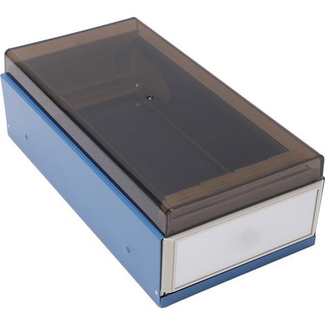 Erweiterbarer, blauer, transparenter Kartenhalter mit vergrößertem Fach und Schiebemechanismus für mehr Ordnung im Büro und auf dem Schreibtisch (1/5)
