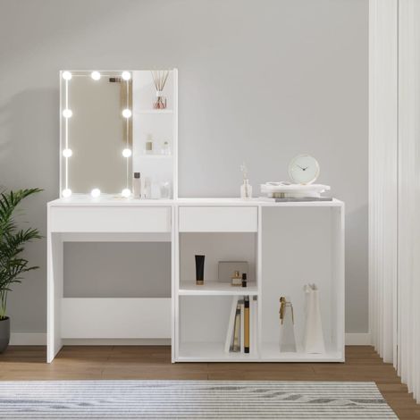 Coiffeuse à LED avec armoire Blanc Bois d'ingénierie (1/5)